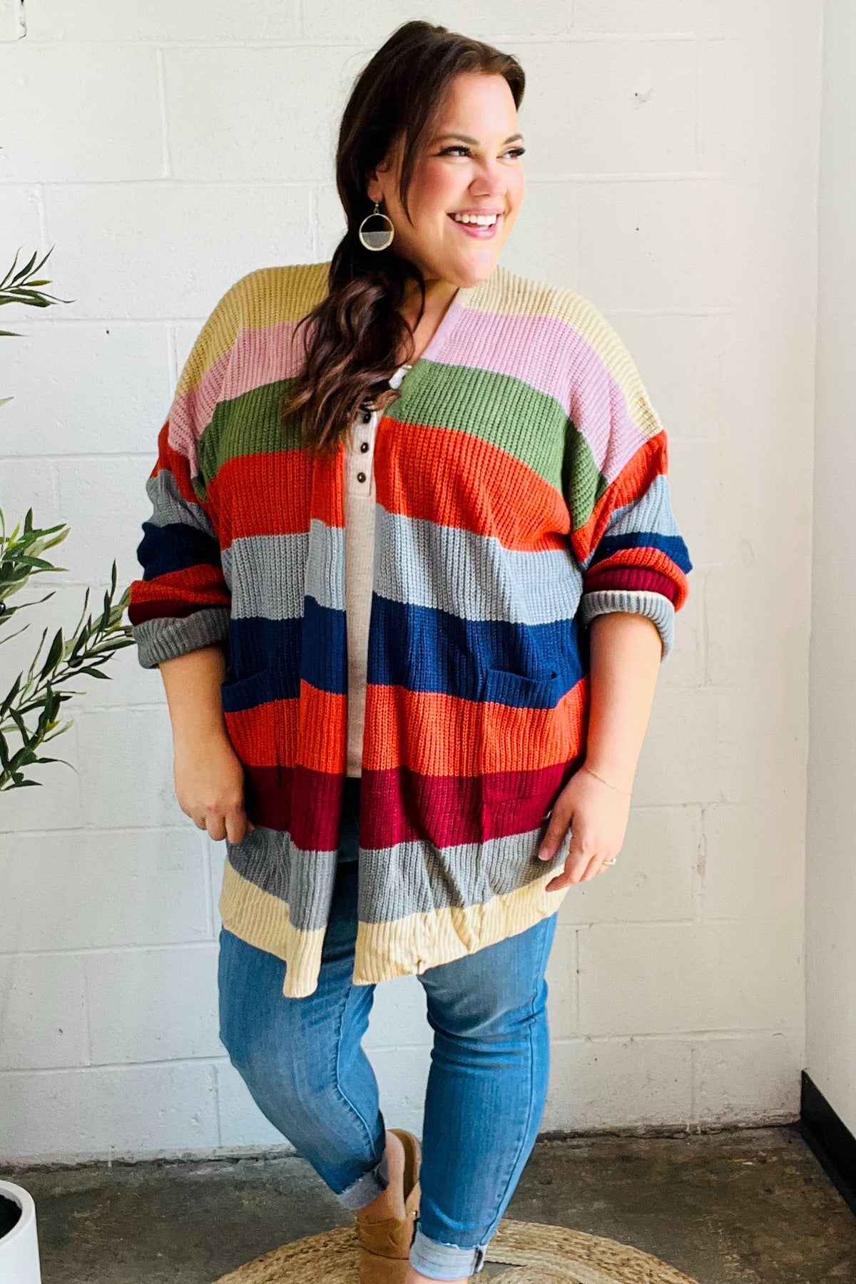 Maxct &Weekend Ready Multicolor Striped Slouchy Open Cardigan