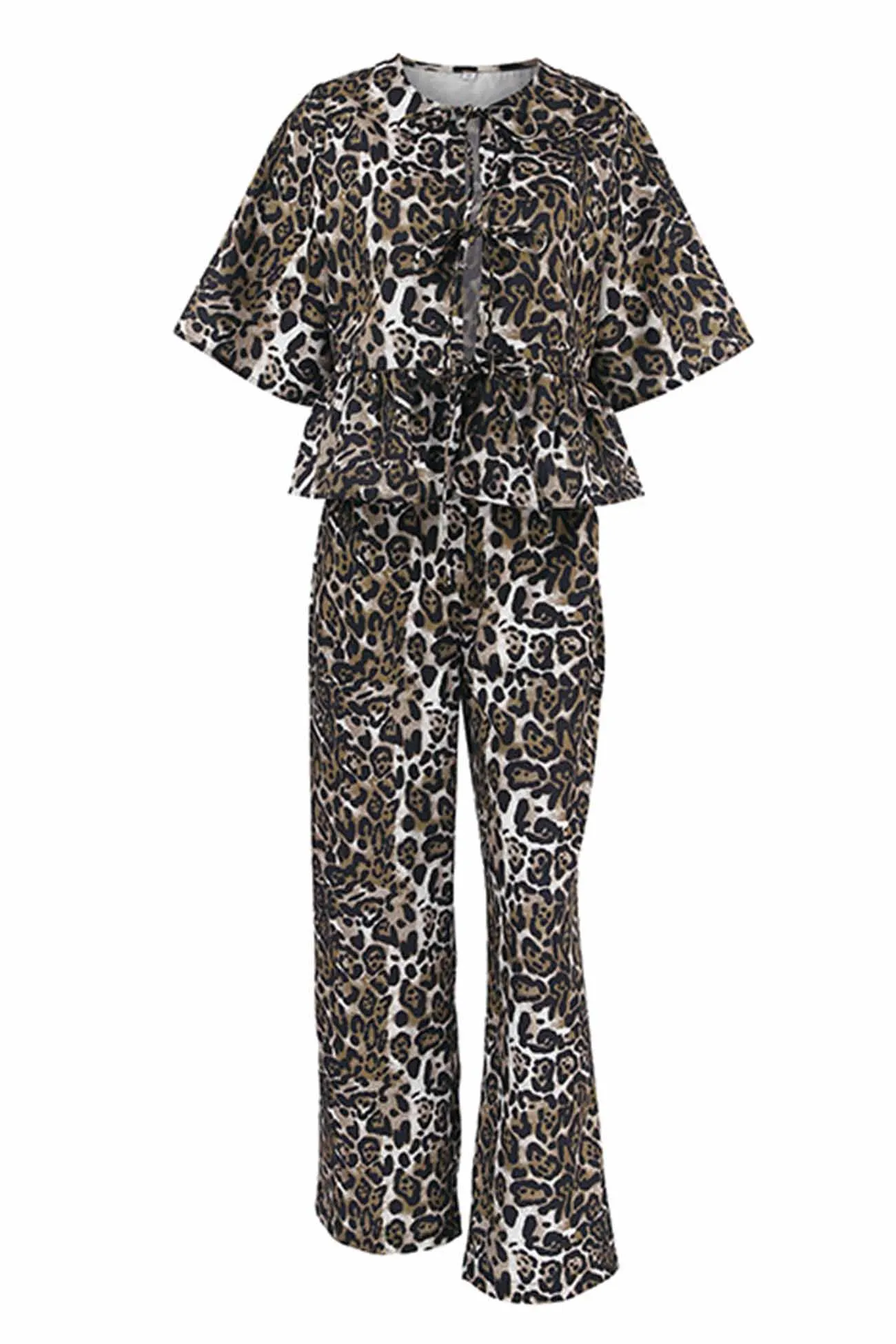 Maxct Leopard Printed Lace Up Long Pants Set