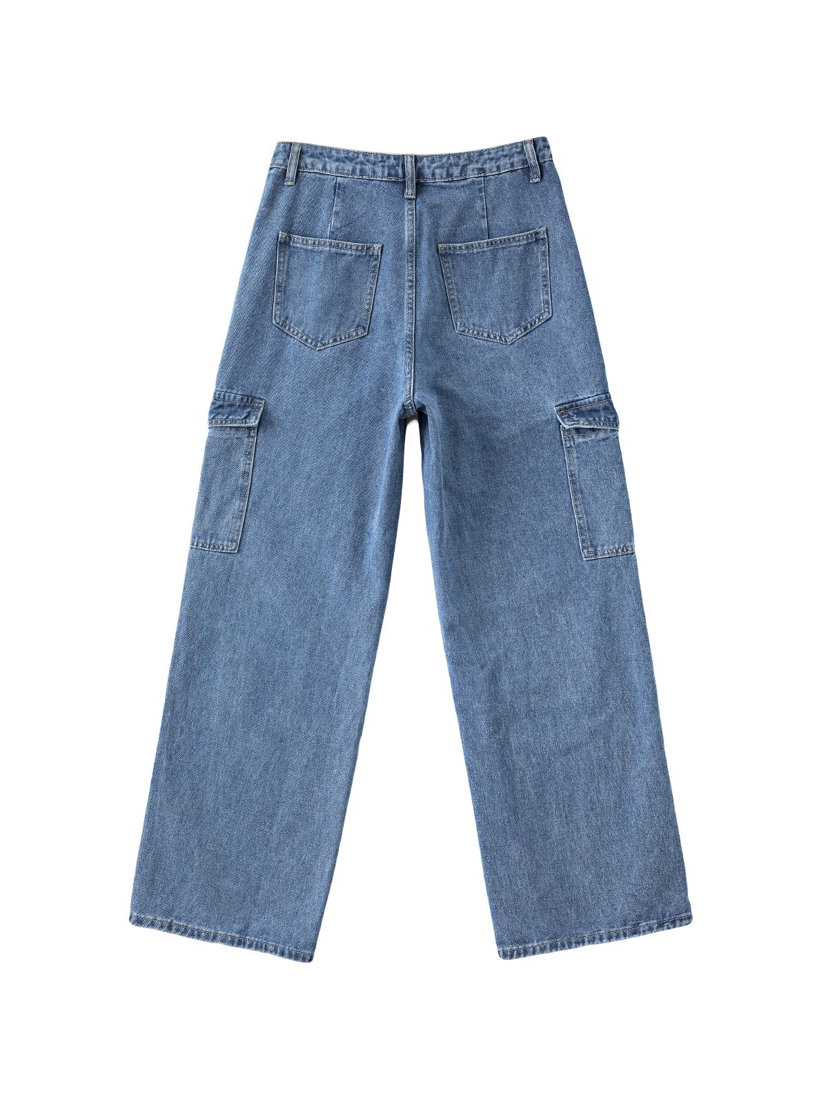 Washed Mid Waist Pocket Cargo Jeans Maxct