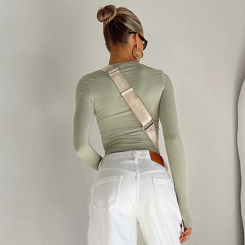 Female Korean Fashion Crop Tops Women Long Sleeve T-Shirts Solid Color O Neck Slim Fit Casual Basic Tees Going Out Outfits