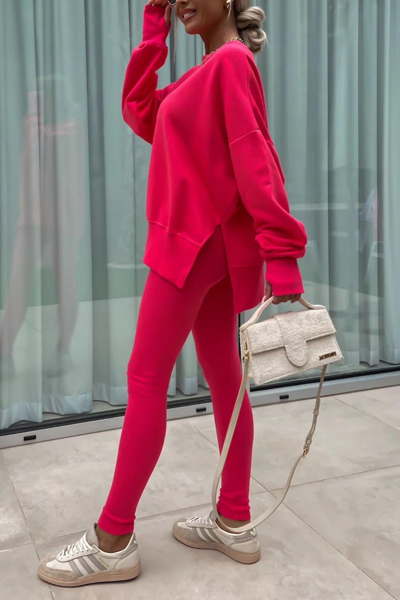 Maxct Crew Neck Slit Sweatshirt Legging Suits