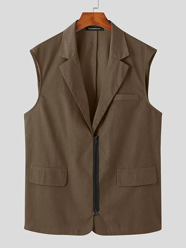 Maxct - Mens Solid Sleeveless Loose Zip Waistcoat J