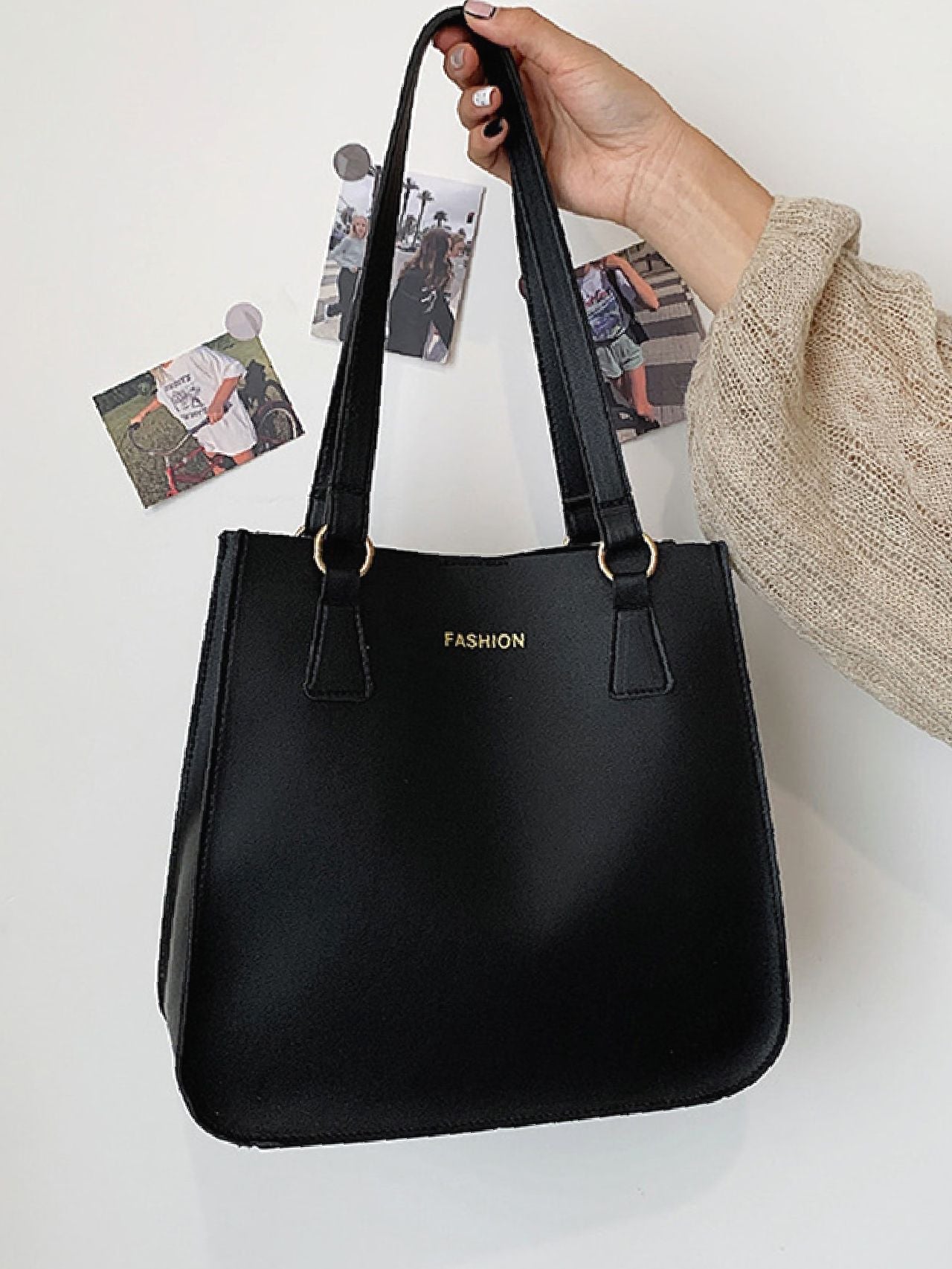 Maxct - Letter Graphic Shoulder Tote Bag with Inner Pouch  - Women Tote Bags