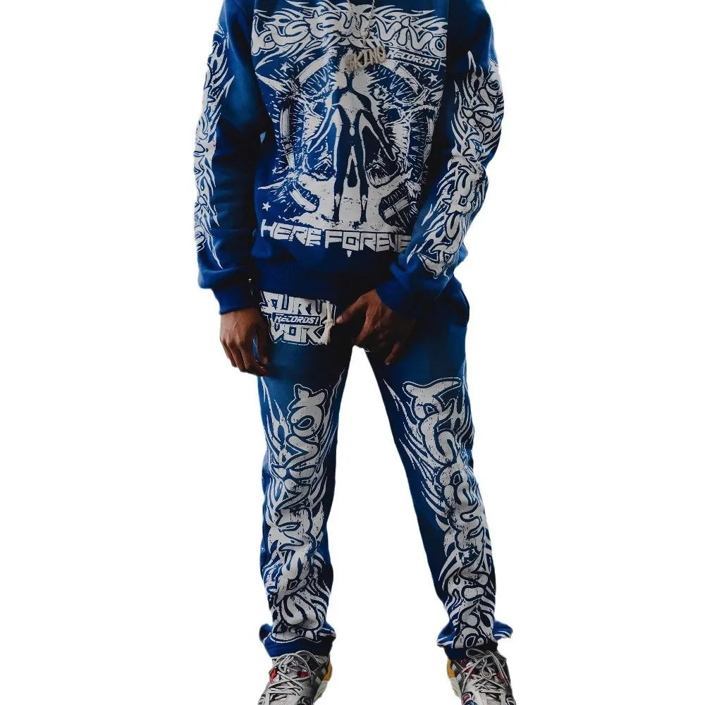 Maxct Y2k Sex Dark Punk Print Pattern Long Sleeved Pullover Hoodie Sweatshirt Casual Pants High Street Sweatpants Vintage Streetwear