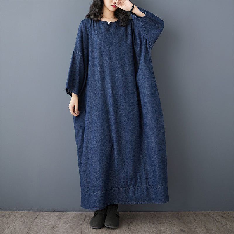 Maxct Women Spring Retro Oversized Vintage Denim Casual Long Dress