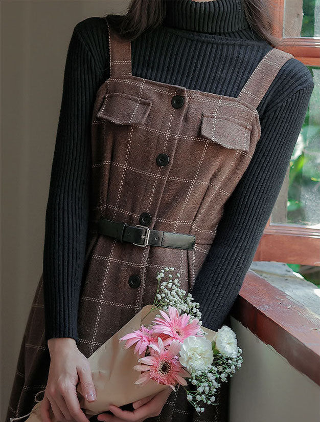 Button Up Plaid Cami Midi Dress Maxct