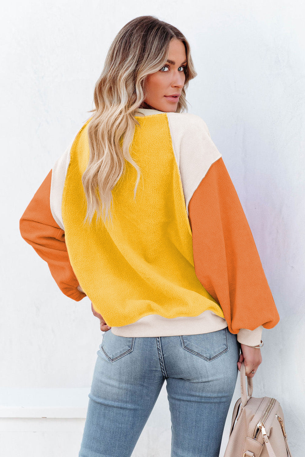 Maxct &Color Block Round Neck Long Sleeve Sweatshirt