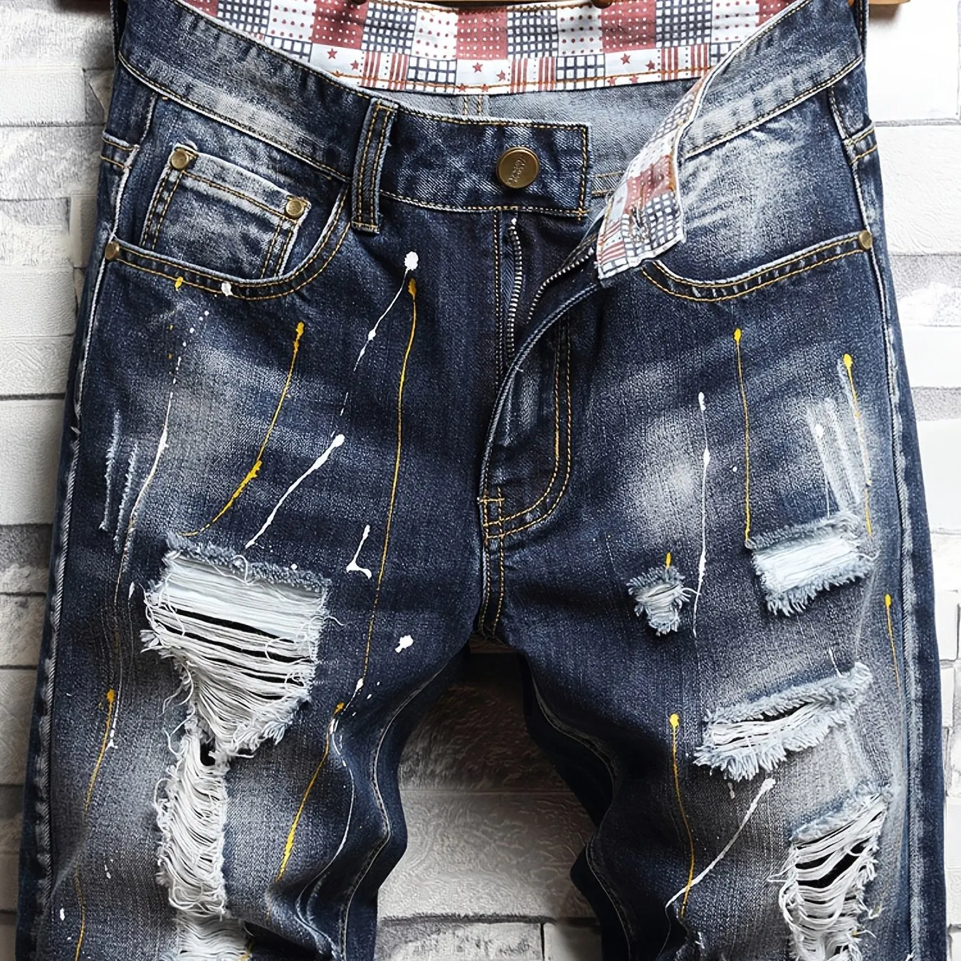 Maxct  Men's Stylish Short Jeans, Casual Straight Distressed Fit Ripped Denim Shorts For Summer