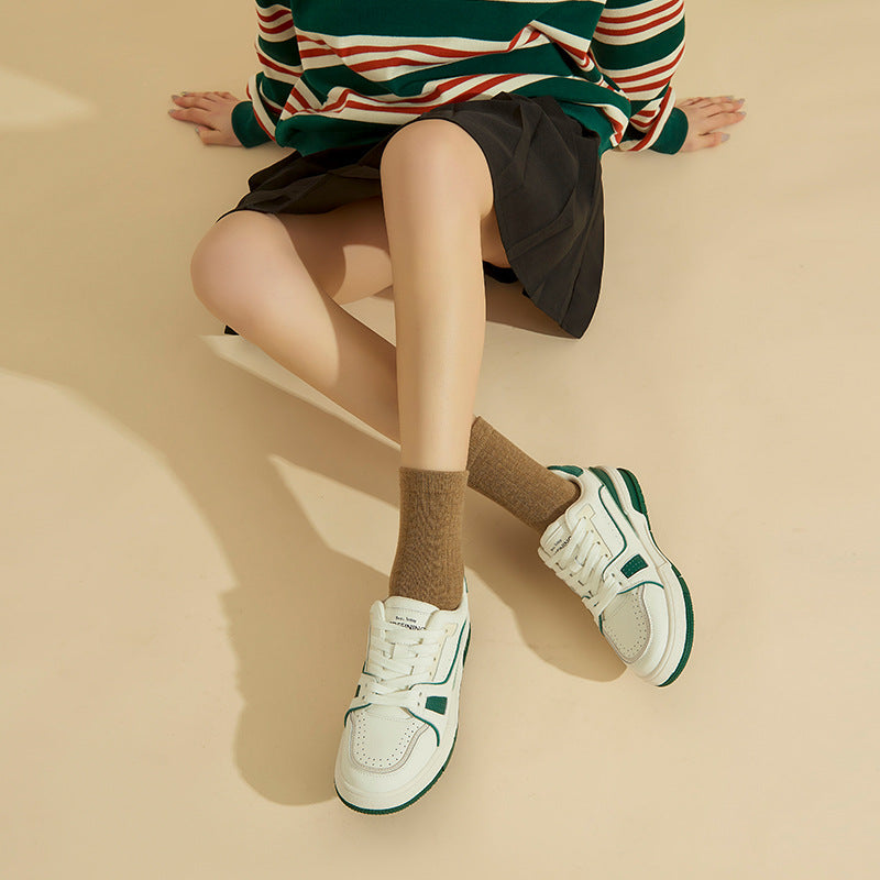 Women's Causal Genuine Sneakers - White Color Block With Green/Grey Maxct
