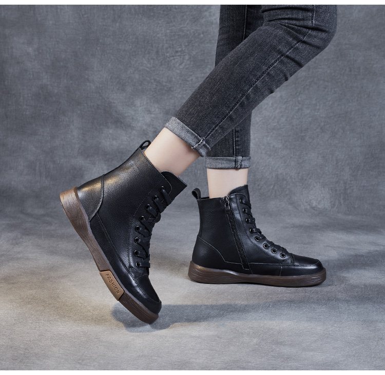 Handmade Retro Leather Ankle Boots: Women's Winter Flats - true deals club