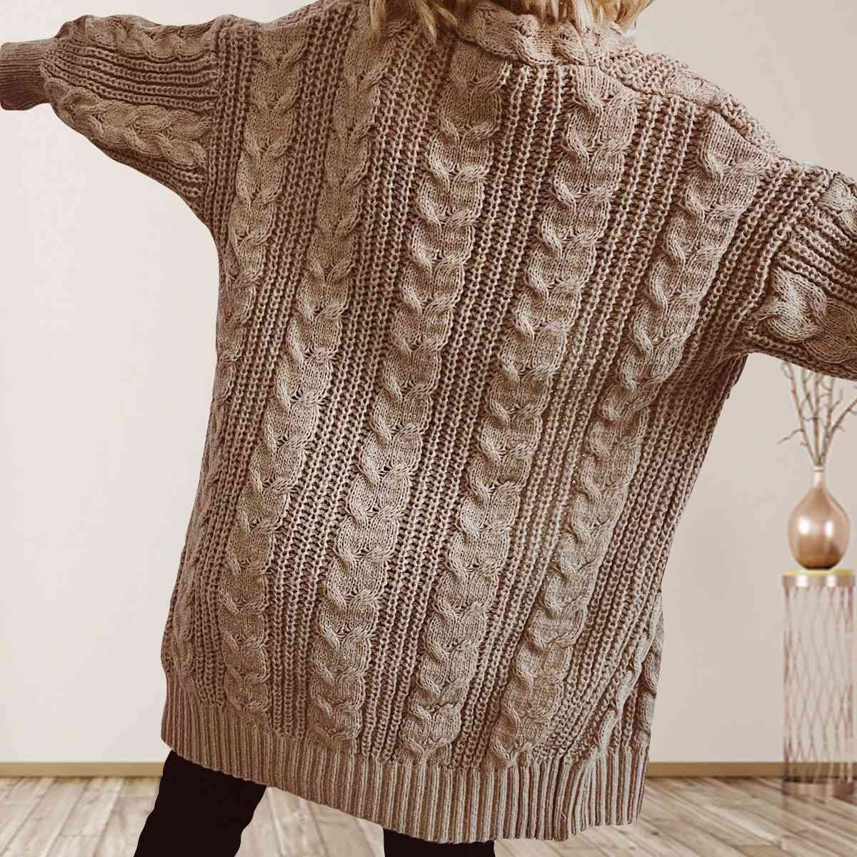 Maxct &Cable-Knit Open Front Dropped Shoulder Cardigan