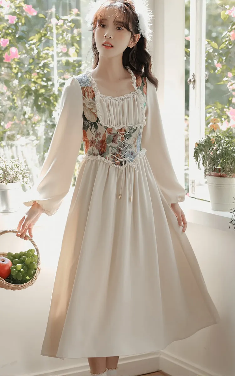 Floral Tapestry Jacquard Corset Dress Maxct