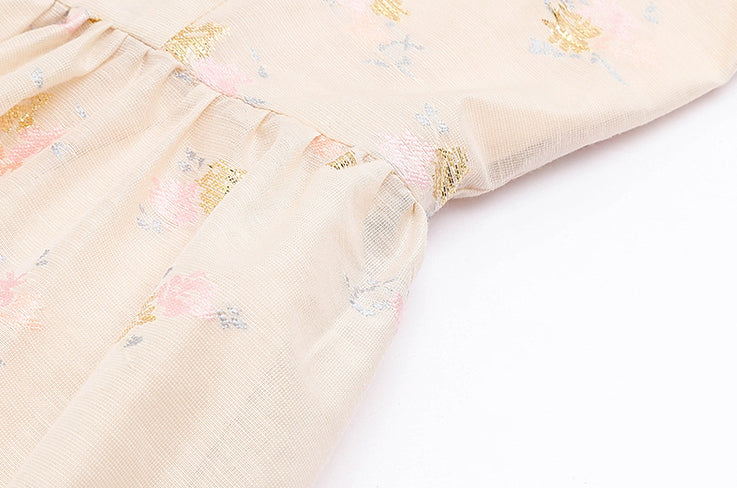 Puff Sleeve Bow Floral Jacquard Dress Maxct
