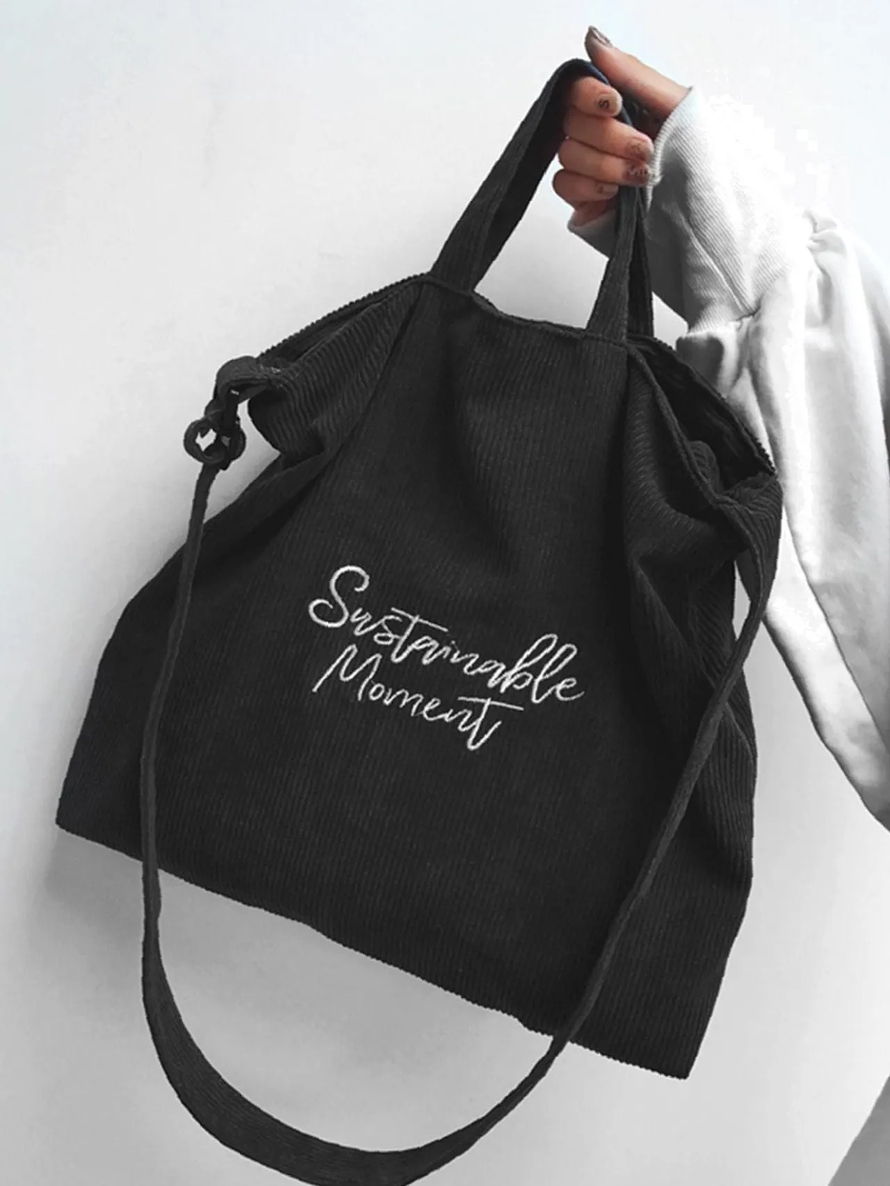 Maxct - Corduroy Letter Graphic Top Handle Bag  - Women Tote Bags