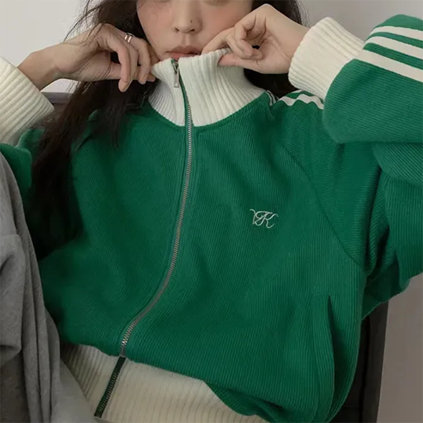 Maxct Contrast Zip Up Side Striped Cardigan