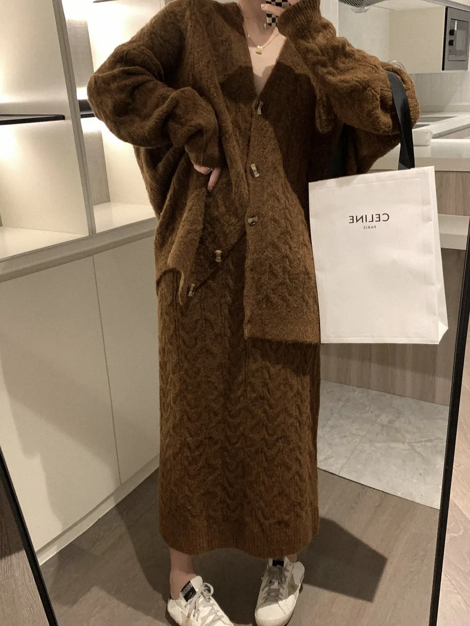 Maxct Casual Knitted Cardigan&Skirt 2 Piece Suit