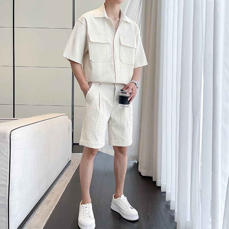 Maxct Pleated Simple Shirt and Shorts Set