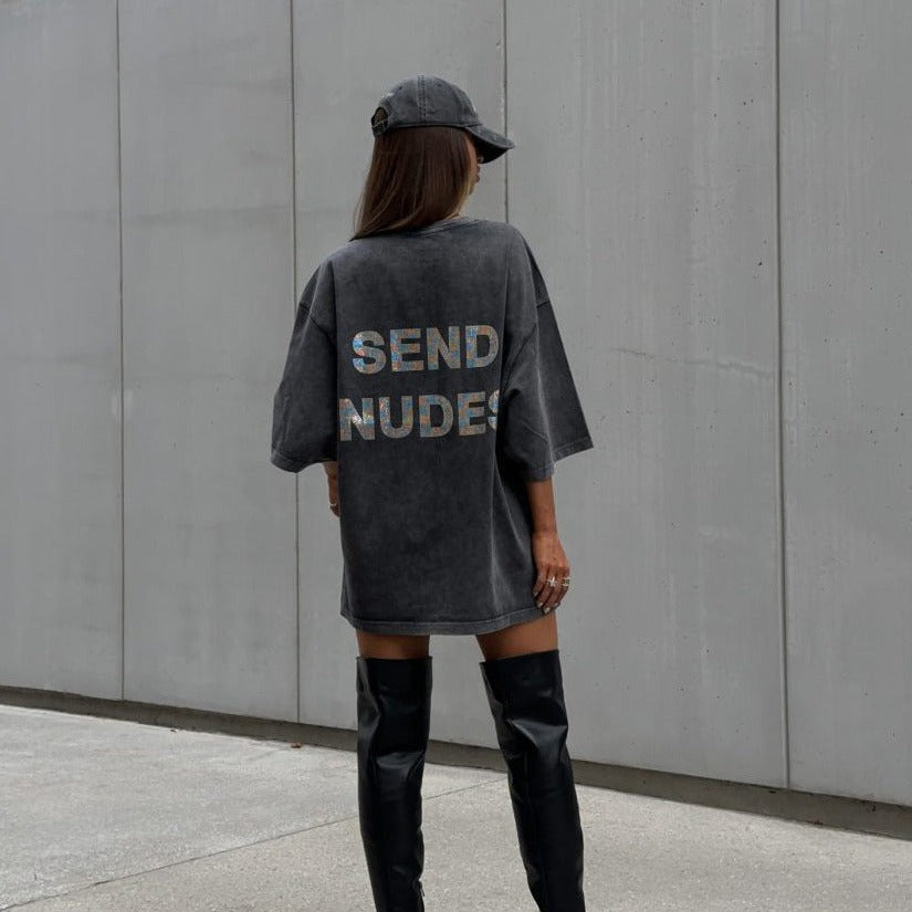 Maxct-Trendy Oversize Streetwear Distressed Letter Printed Cotton Shirt