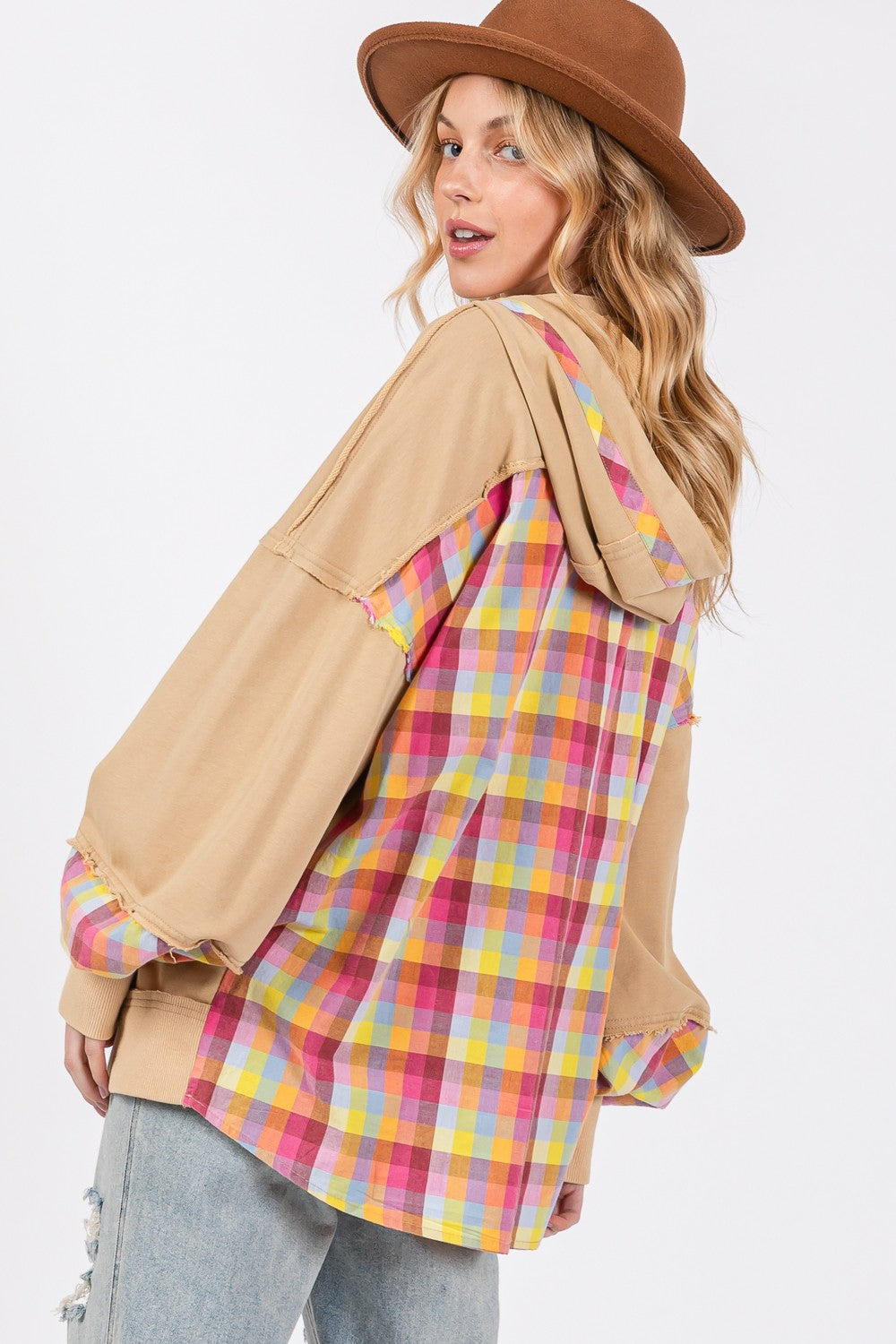 Maxct &SAGE + FIG Full Size Plaid Print Washed Hoodie