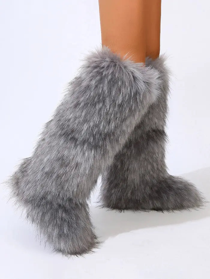 Warmth Thermal Fluffy Faux Fur Mid-calf Snow Boots Maxct