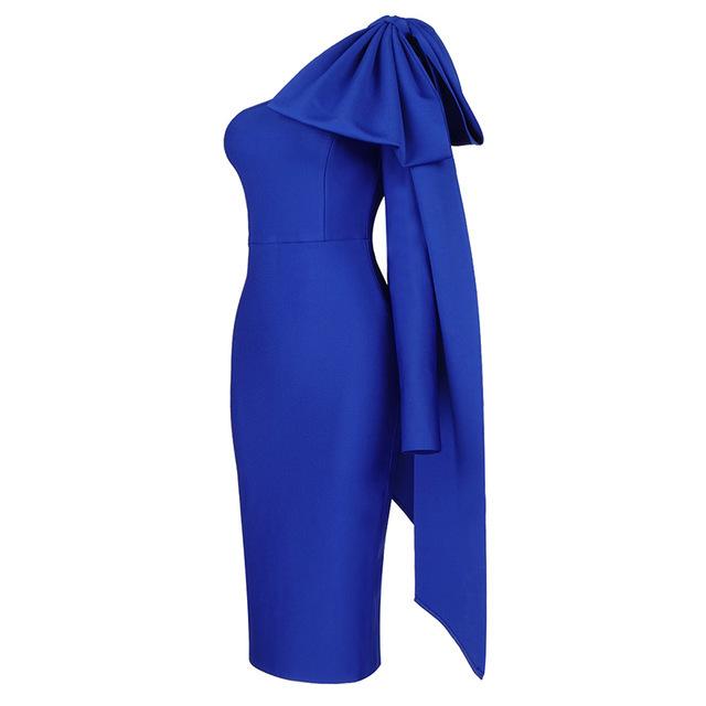 Maxct High-end Women's Rich And Golden Style Bandage Dress Three-dimensional Big Bow Shoulder Waisted Dinner Cocktail Dress