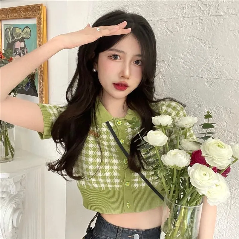 Maxct Short Sleeve T-shirts Women Summer Crop Tops Korean Style Girls Sweet Ins Fashion Simple Tender Designer All-match Knitted