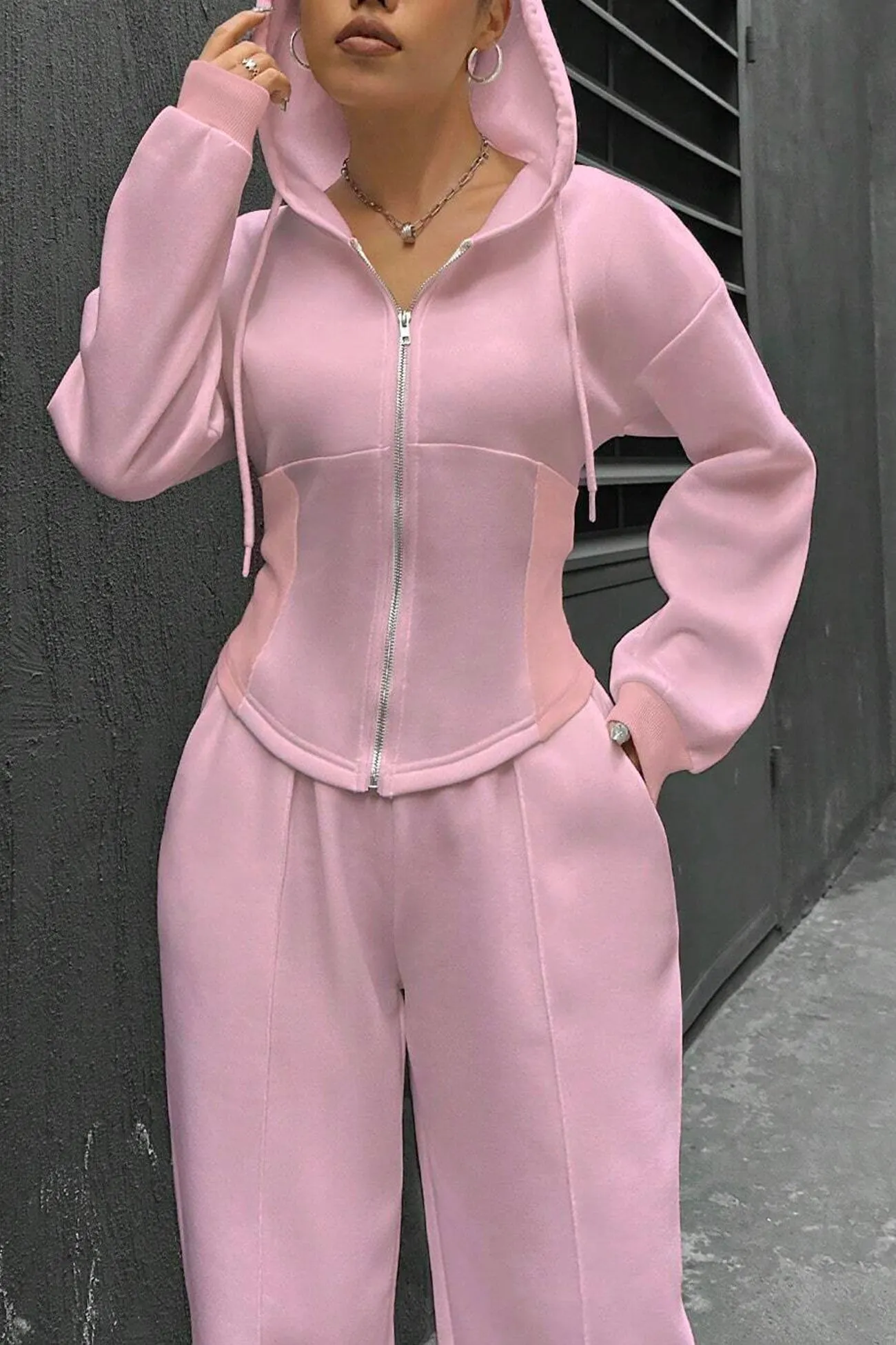 Maxct Solid Slim Fit Hoodie Pants Suits