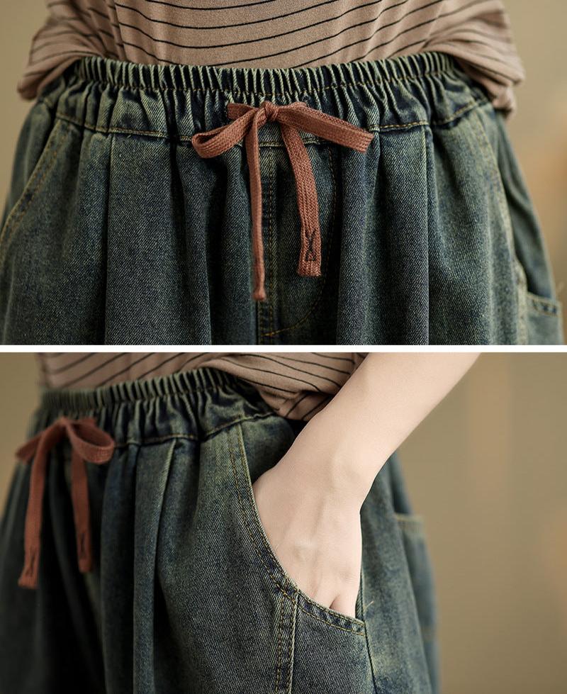 Maxct Women Autumn Retro Loose Denim Harem Pants