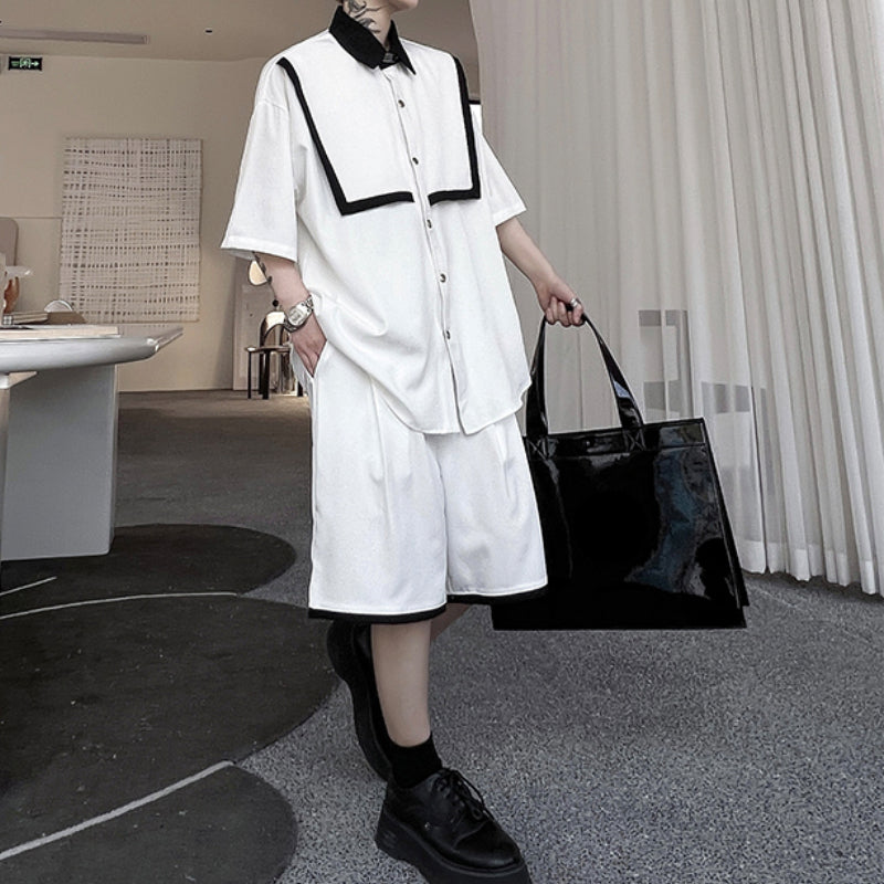 Maxct Color Contrast Short-sleeved Shirt Shorts Two-piece Set