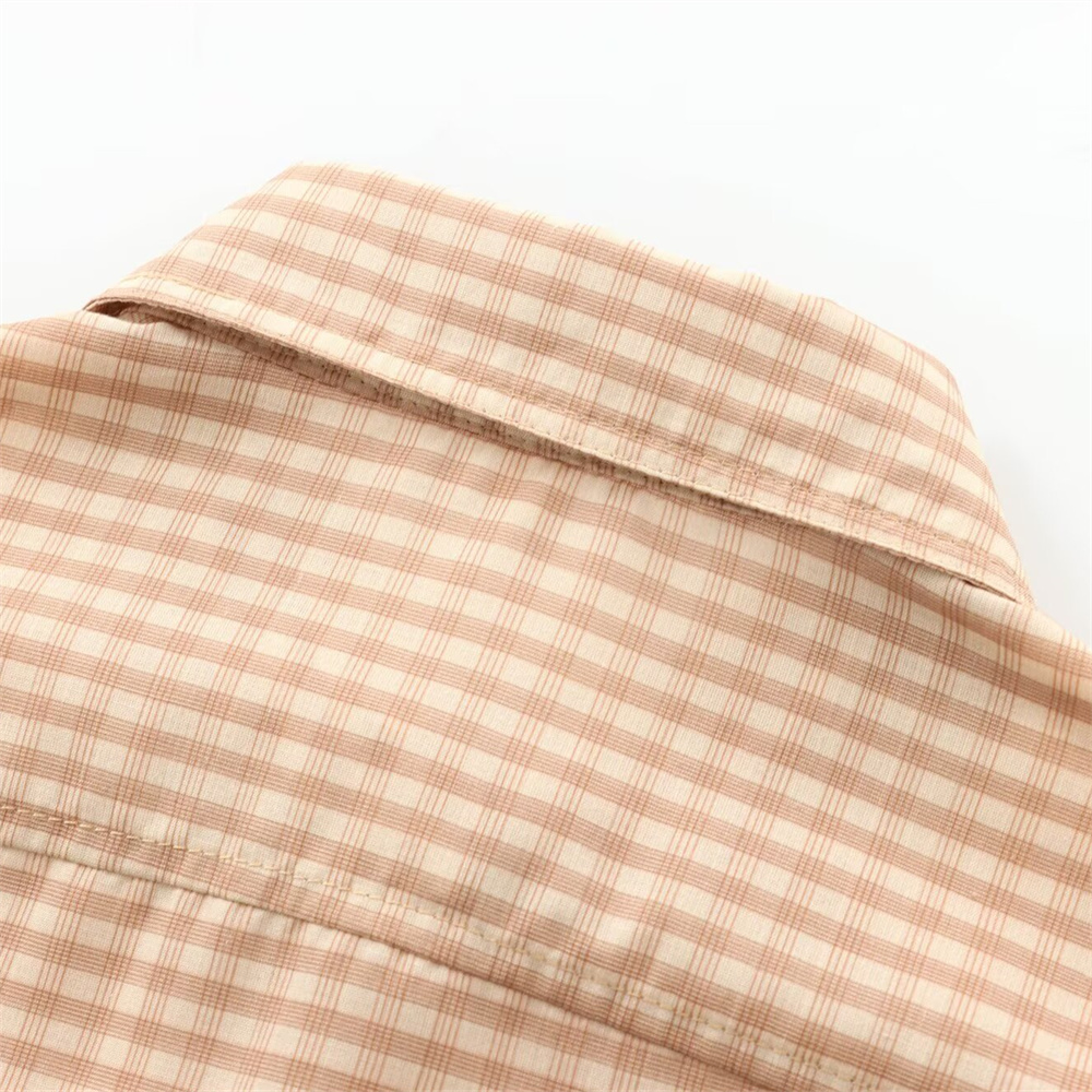 Maxct Autumn New Product Women's Fashion Loose Casual Collar Long Sleeve Pocket Decorative Checkered Shirt