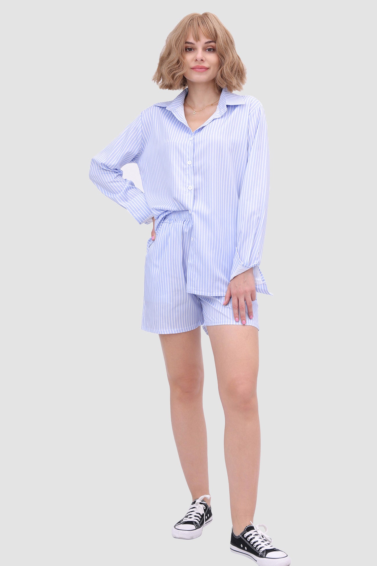 Maxct Striped Shirt Top & High Waist Shorts