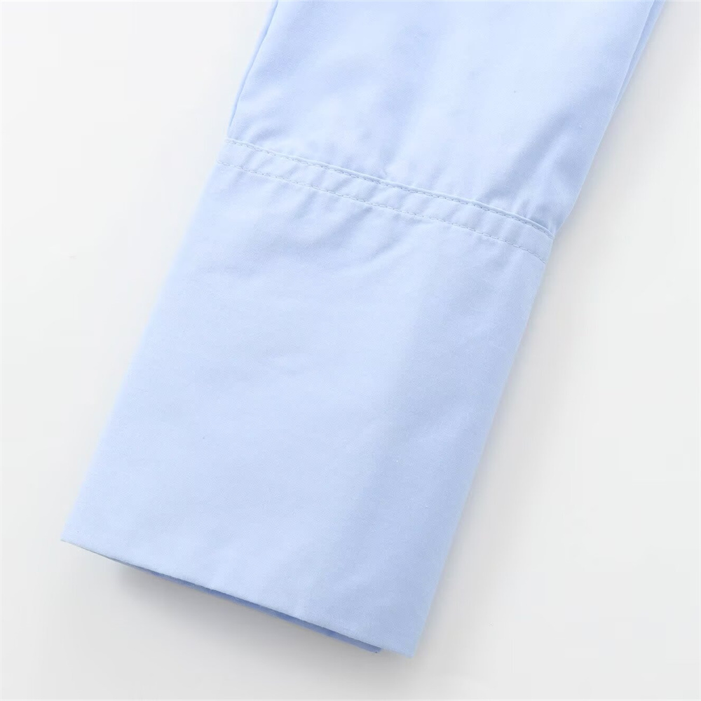 Autumn New Product Women's Fashion Style Blue Backless Belt Poplin Turnover Long Sleeve Shirt