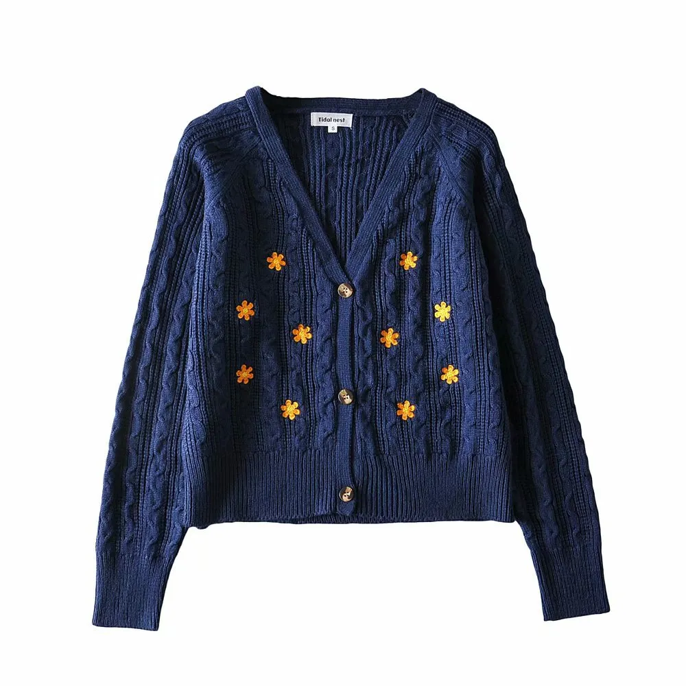 Maxct Retro Embroidery Flowers Cardigan