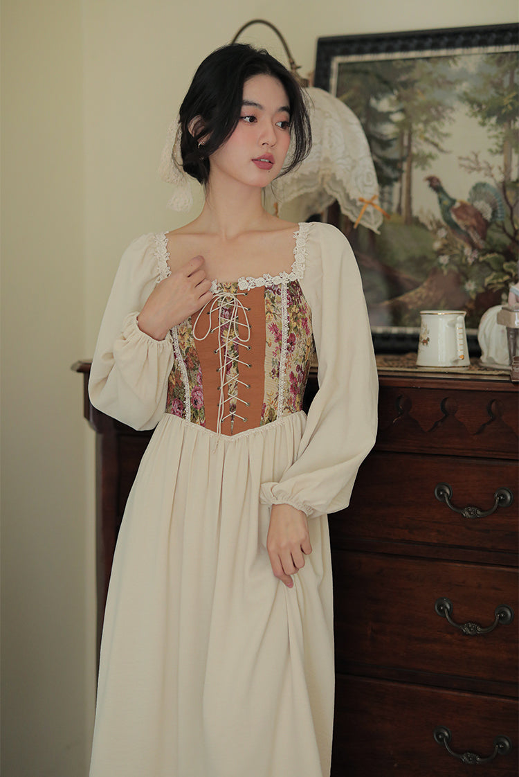 Rustic Rose Lace Up Corset Midi Dress Maxct