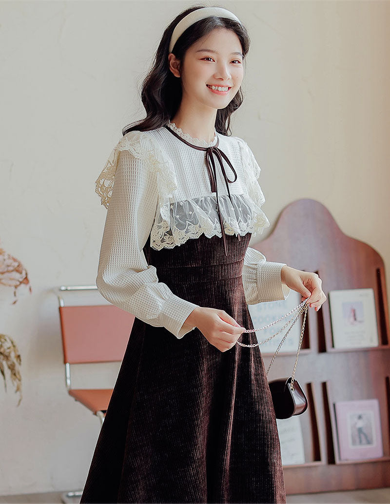 Square Lace High Neck Sweater Dress Maxct