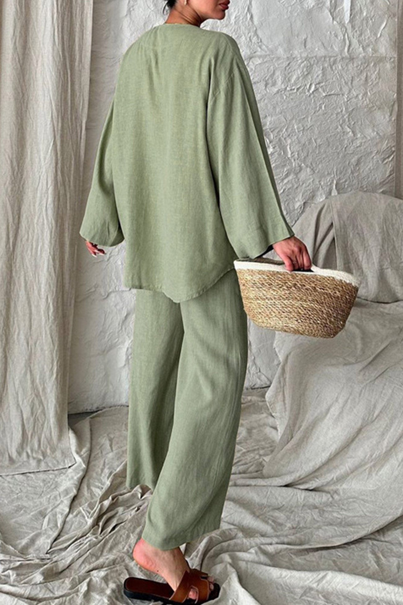 Maxct Tie-front Long Sleeve Shirt Cotton Suits