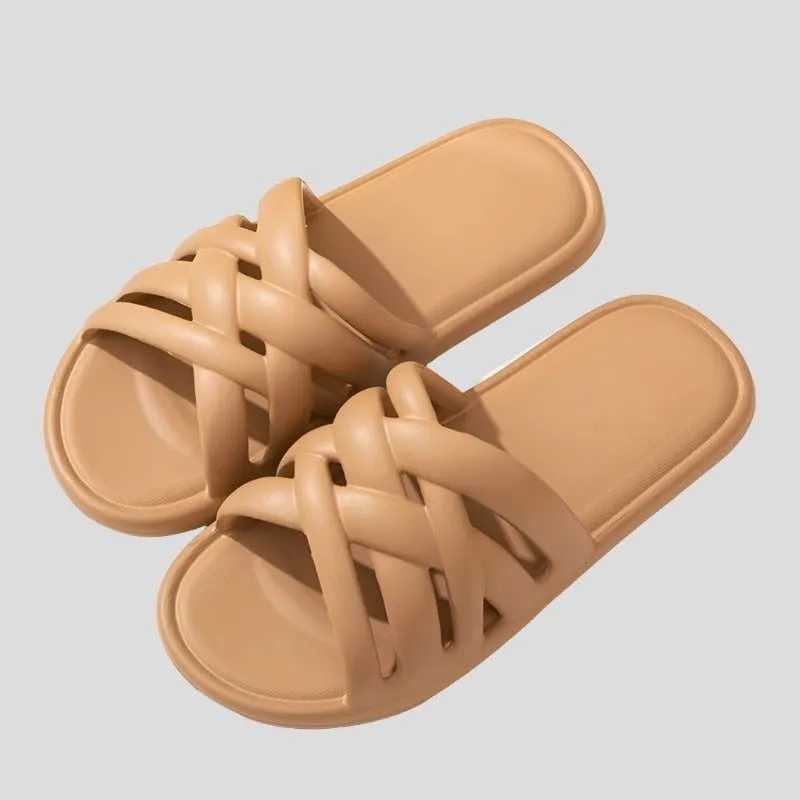 Flat Slide Sandals Women's Flat Knitted Design Eva Slides Maxct