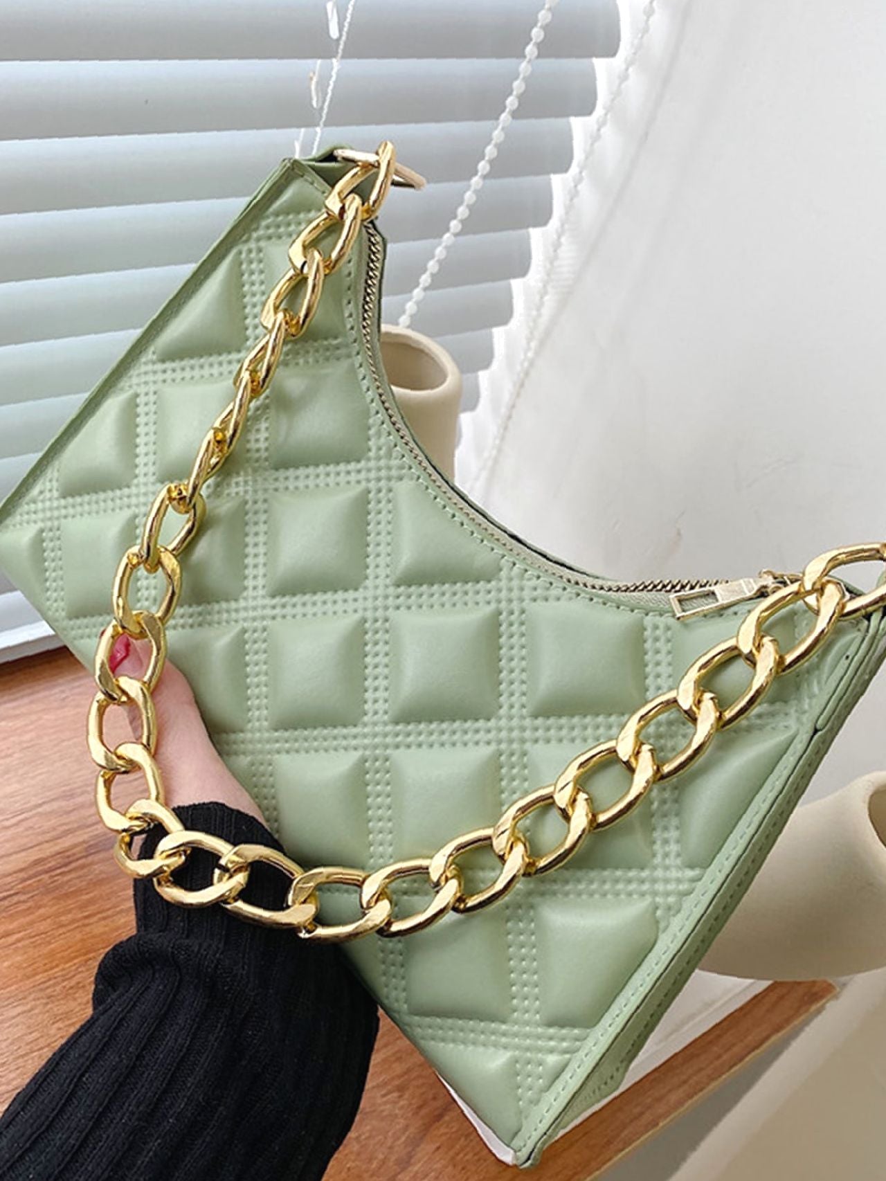Bag For Love - Quilted Chain Baguette Bag  - Women Maxct Bags