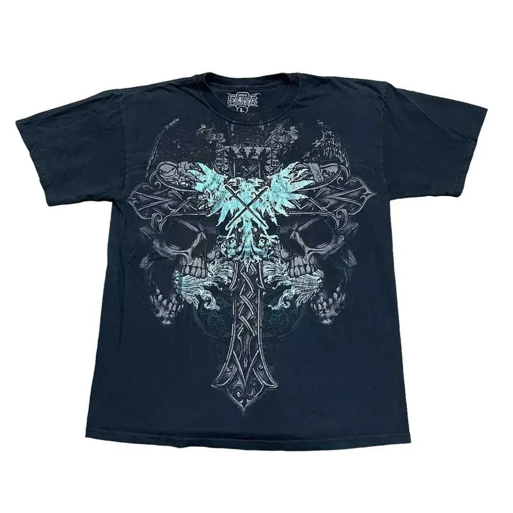 Maxct Harajuku Summer Casual Retro Hip Hop Grunge Skulls Cross Graphic T Shirt for Men Vintage Fashion Streetwear Short Sleeve Top