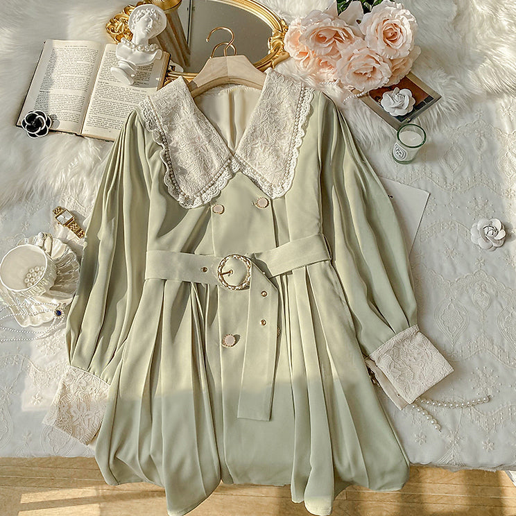 Matcha Peter Pan Pleated Dress Maxct