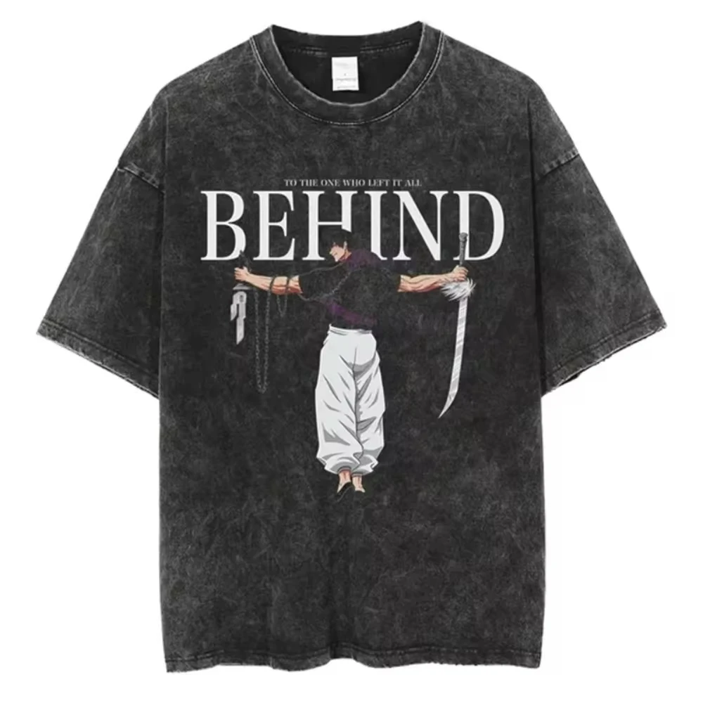 Hip Hop Streetwear Summer Short Sleeve Vintage T-Shirt Japanese Anime Graphic Print TShirt Men Harajuku Casual Loose Washed Tees