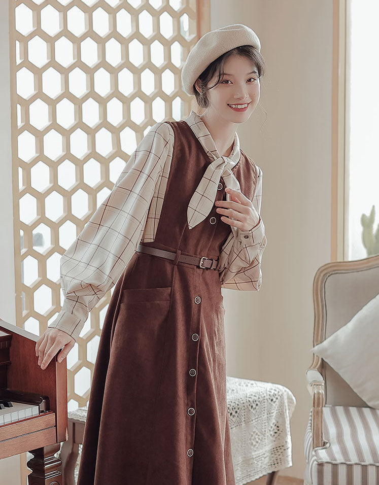 Button Up Suede Pinafore Dress Maxct