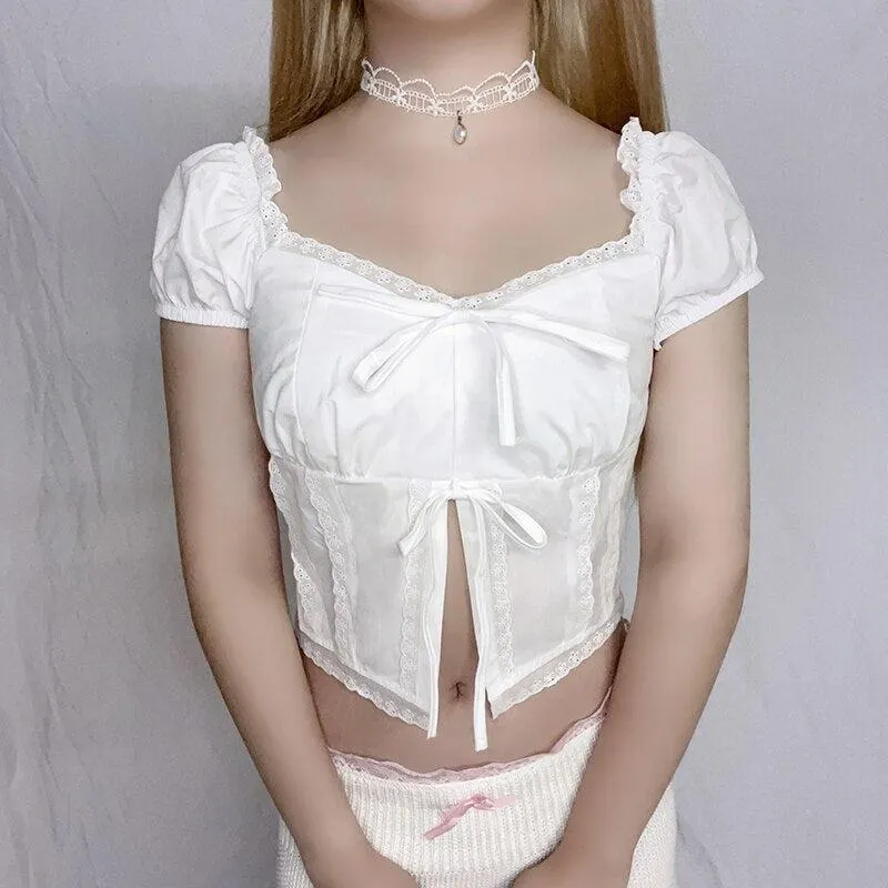 Maxct &Coquette Puff Sleeve Crop Top
