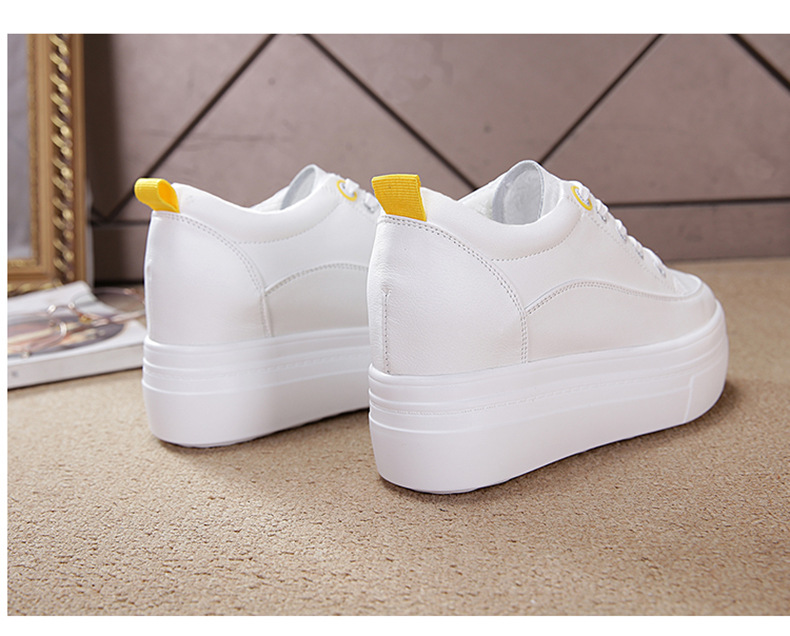8cm Genuine Leather Women's Platform Wedge Sneakers - true deals club