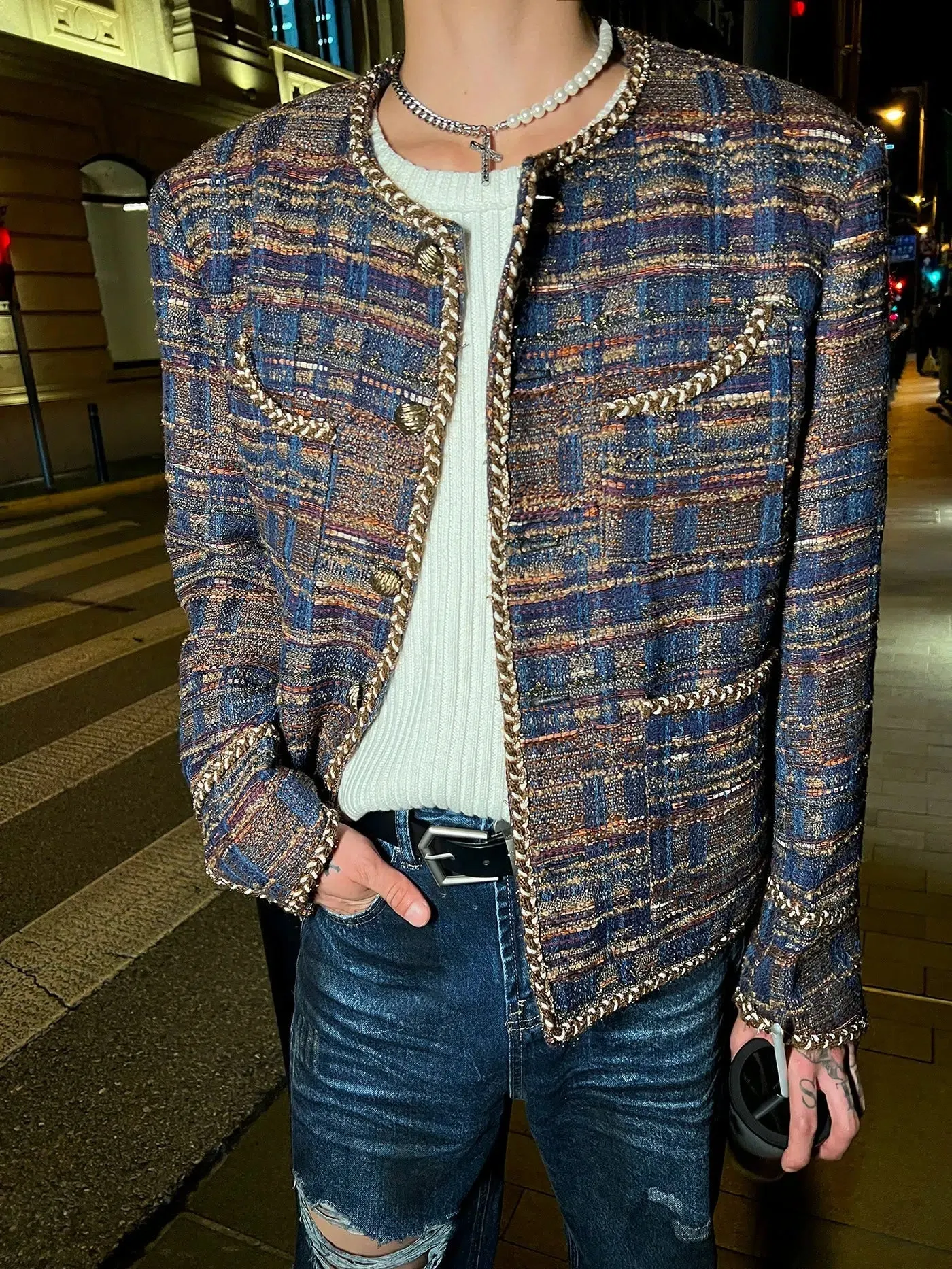 Maxct Braided Round Neck Tweed Jacket