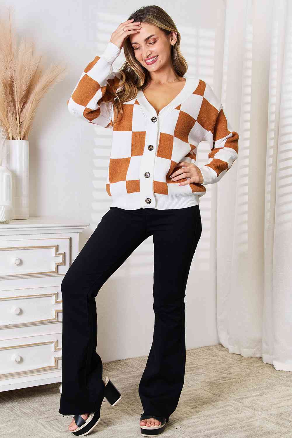 Maxct &Double Take Button-Up V-Neck Dropped Shoulder Cardigan