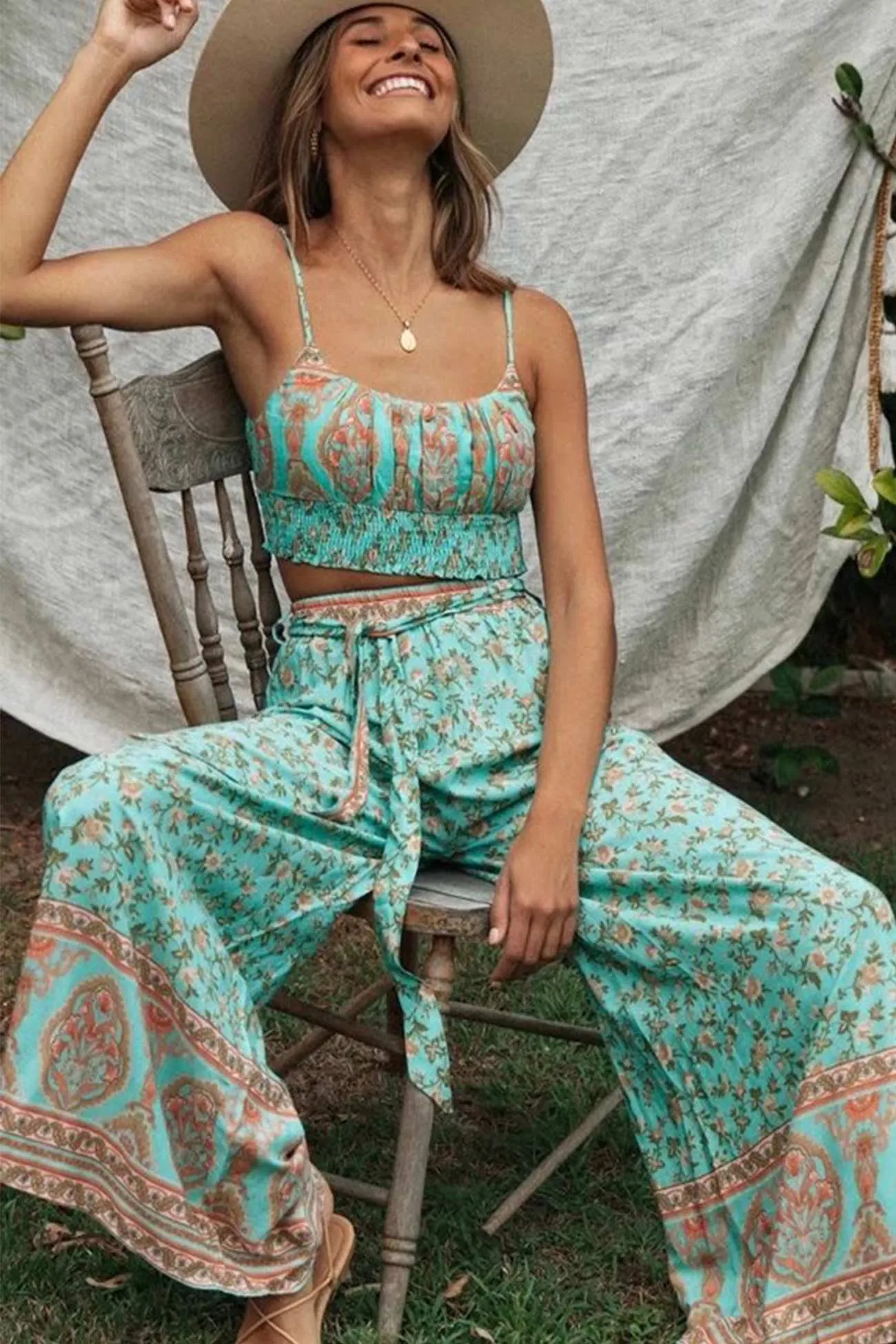 Maxct Floral Print Crop Top Pants Set