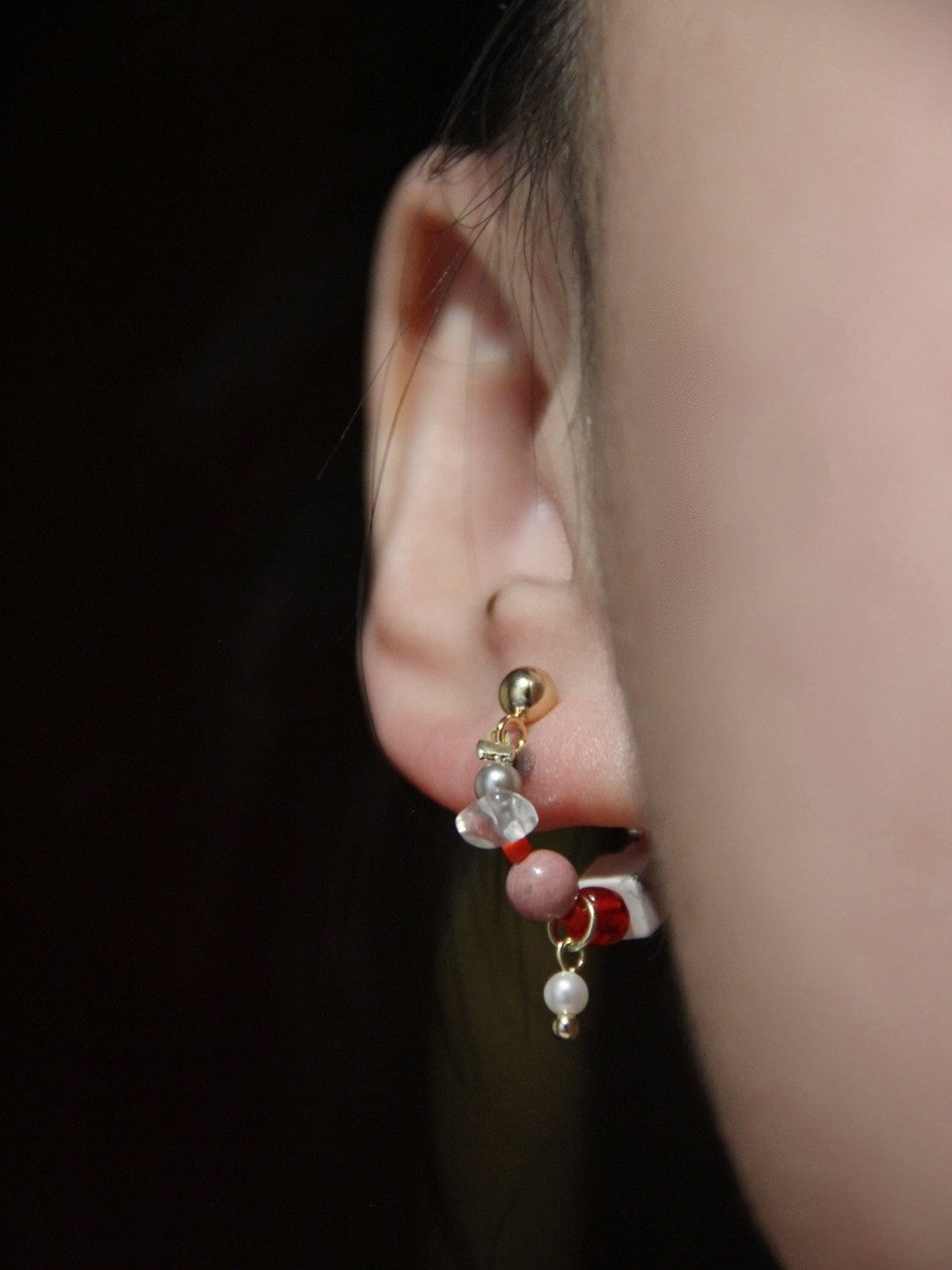 「Chinoiserie」Natural Jade Pink Ballet Girl Asymmetrical Earrings