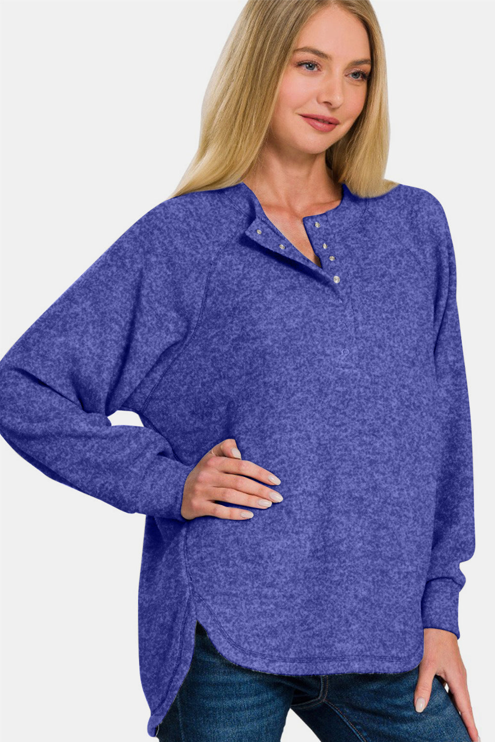 Maxct &Zenana Full Size Brushed Melange Hacci High-Low Sweater