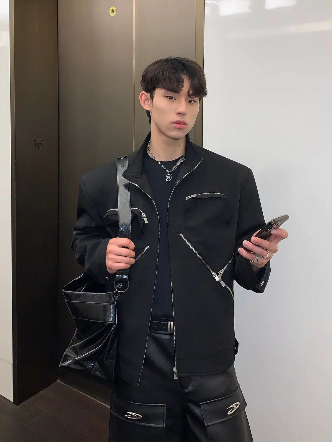 Maxct Black Zip-up Jacket with Shoulder Pads